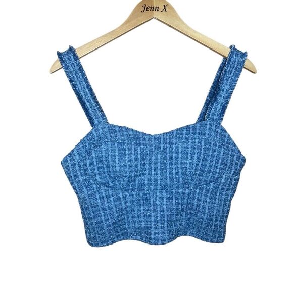 Madden NYC Blue Long Sleeve Tweed Bomber Jacket Tank Top Skort 3 Piece Set - Picture 7 of 15